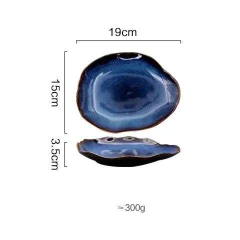 Deep Blue Ceramic Plates – Irregular Artisan Tableware for Hotels & Events
