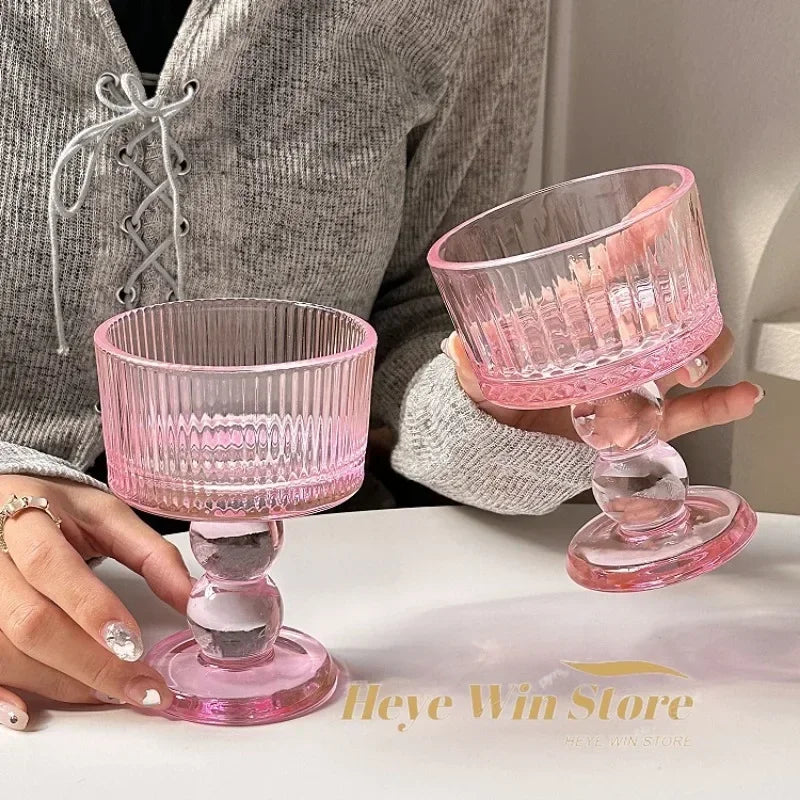 Pink Vintage Glass Goblet — Cocktail, Dessert & Juice Glass