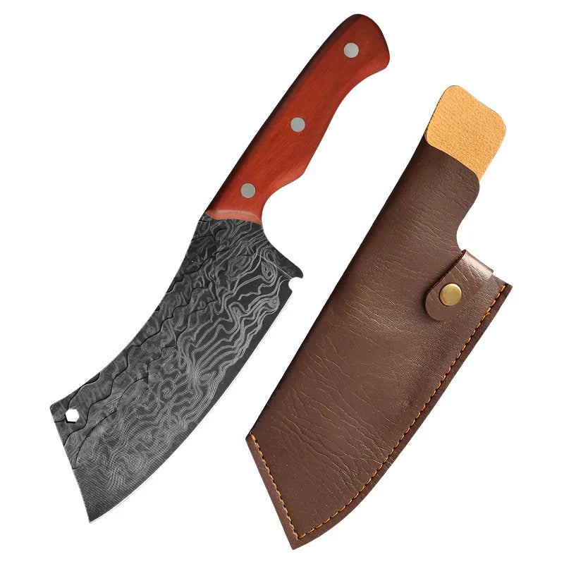 Professional Damascus Forged Kitchen Knife Set – Wooden Handle Chef & Cleaver Knives