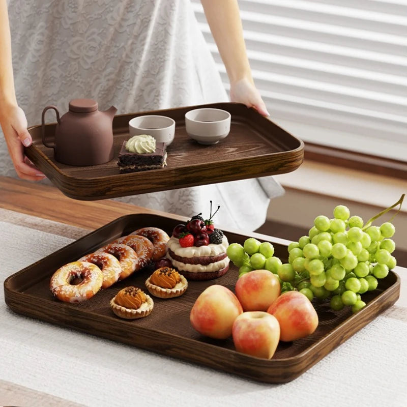 Extra-Thick Wood Grain Rectangular Serving Trays - Multi-Purpose Plates for Home Kitchen, Restaurant & Commercial Catering Use
