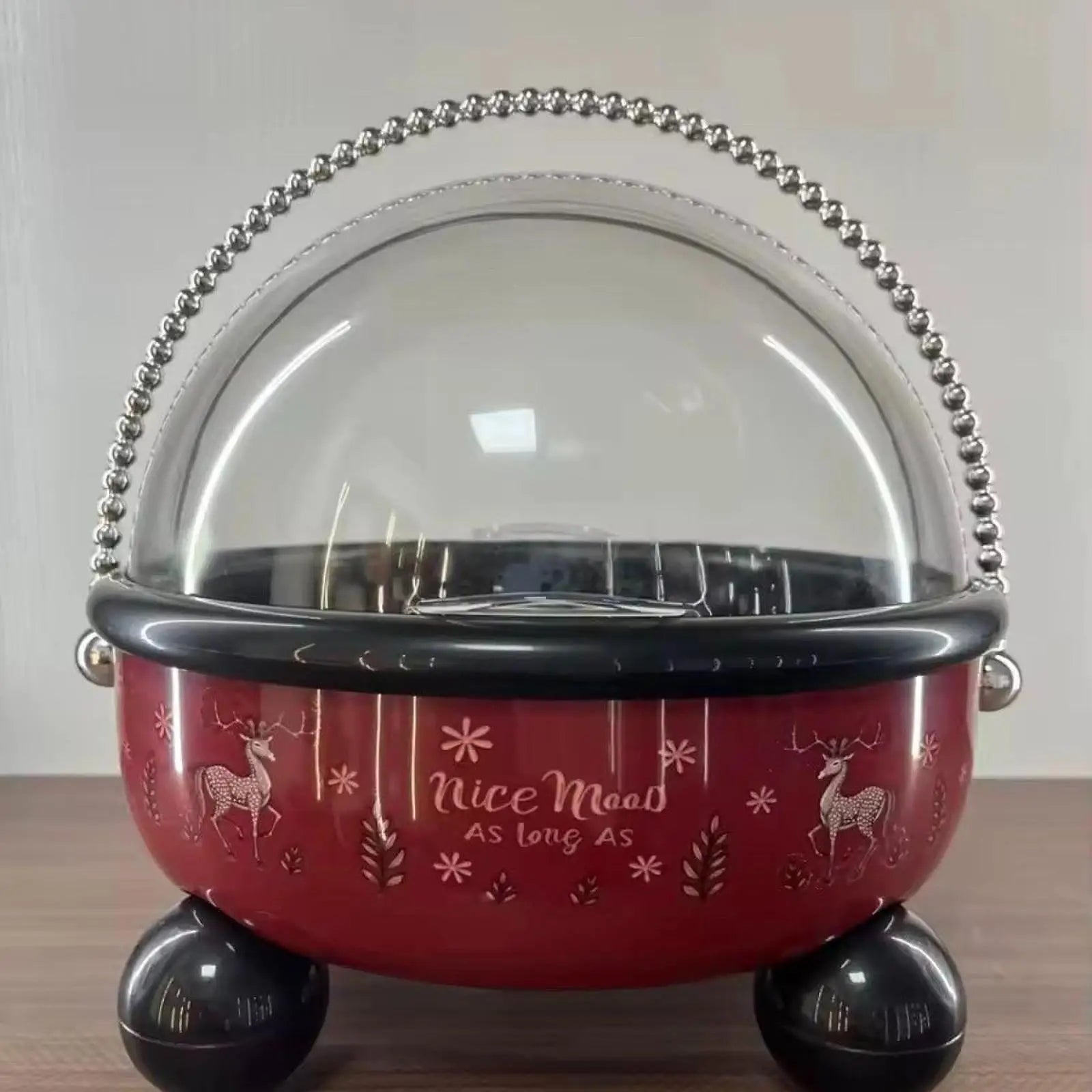 Lidded Pedestal Fruit & Snack Bowl with Chain Handle