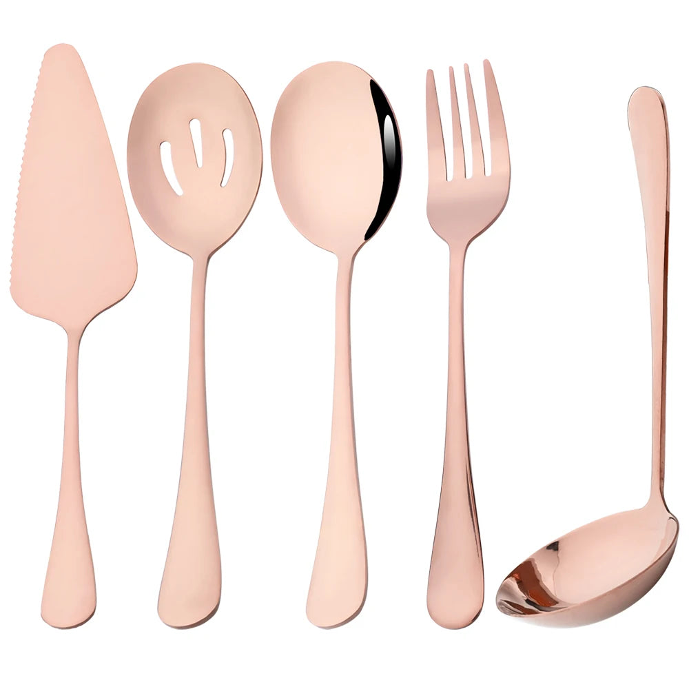 5-Piece Stainless Steel Serving Utensil Set | Buffet Flatware | 7 Colors