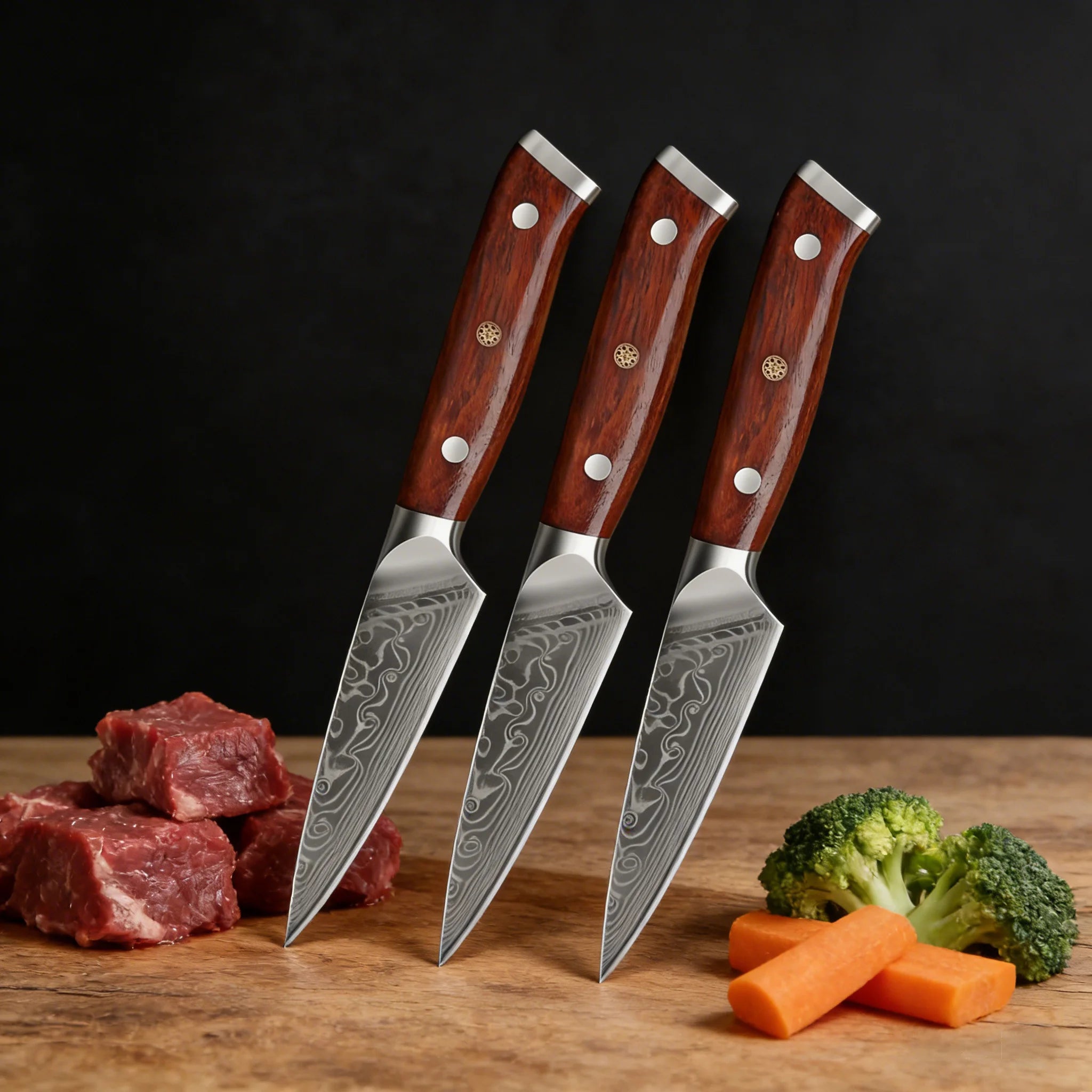 67-Layer Damascus Steel Kitchen Knife Set – Cleaver, Chef & Fruit Knives (1–4 Piece)