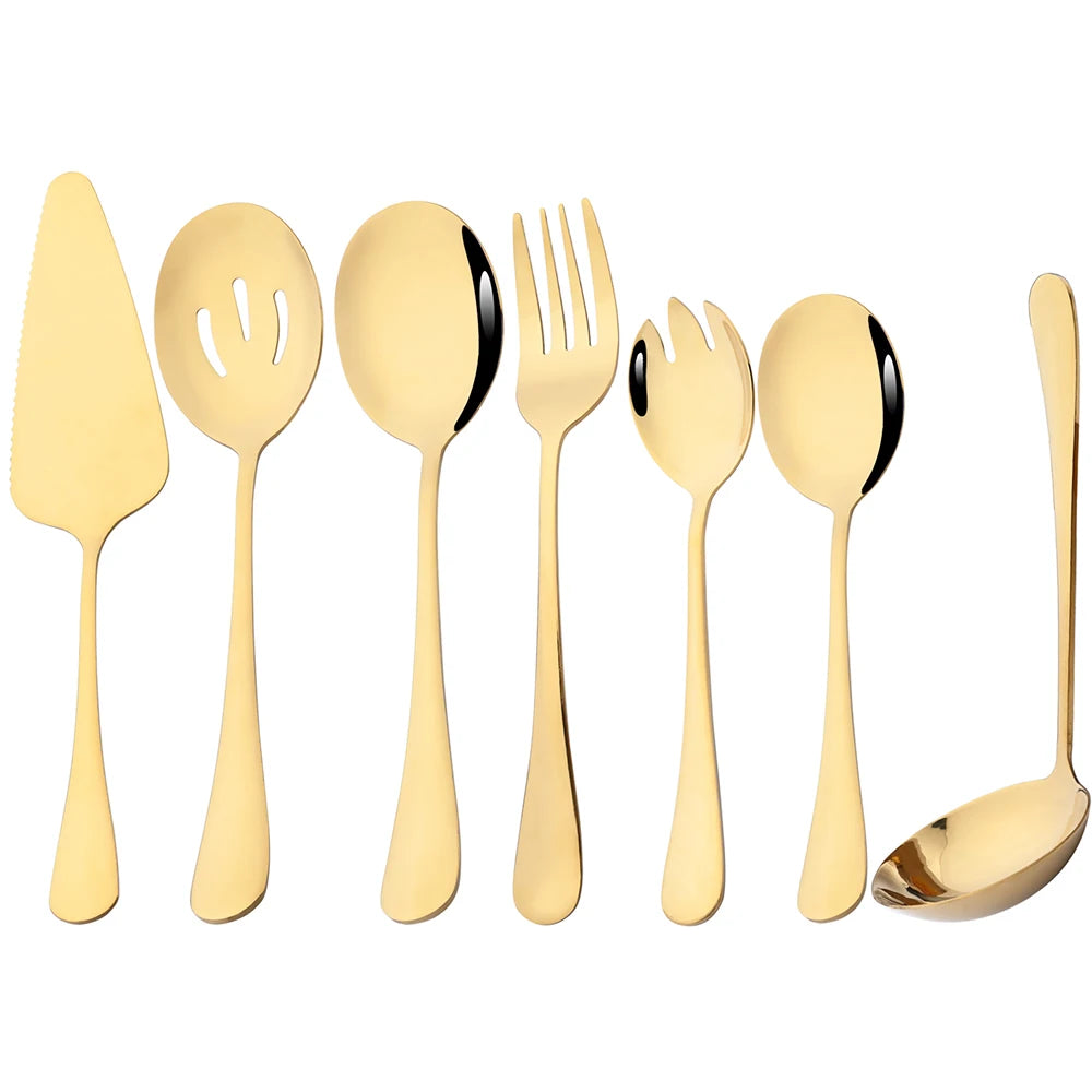 5-Piece Stainless Steel Serving Utensil Set | Buffet Flatware | 7 Colors