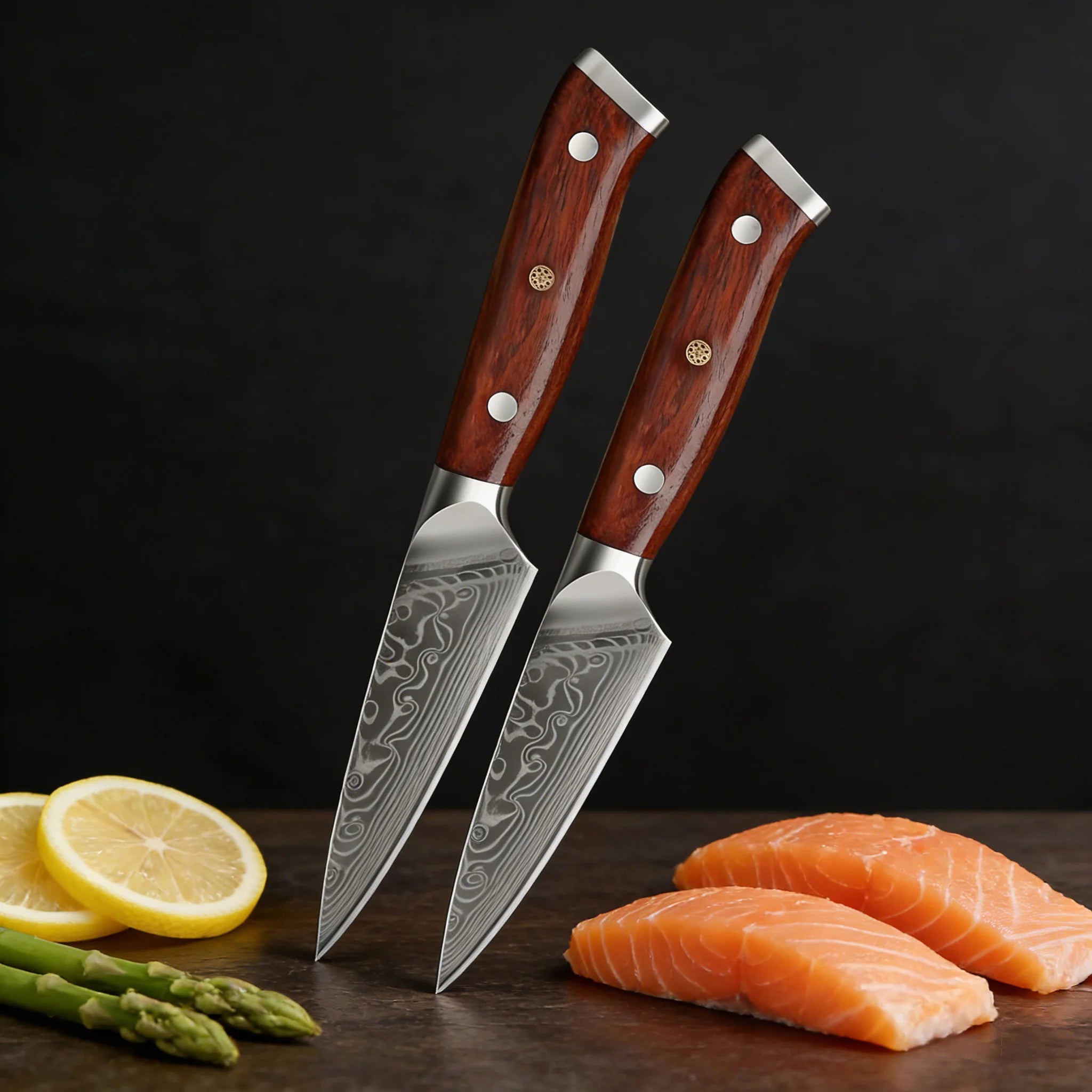 67-Layer Damascus Steel Kitchen Knife Set – Cleaver, Chef & Fruit Knives (1–4 Piece)
