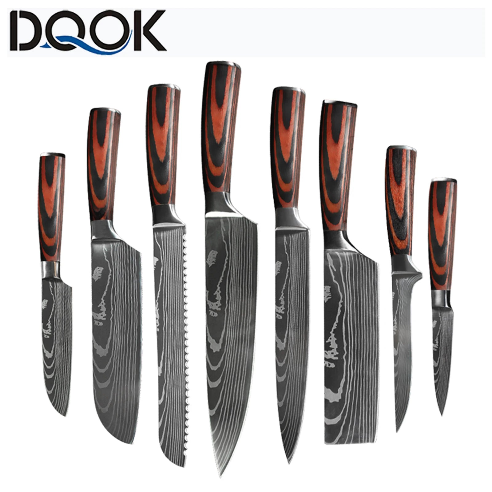 Damascus Pattern Japanese Chef Knife Set – Santoku, Cleaver & Utility (1–10 Pcs)