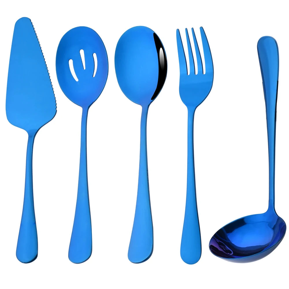 5-Piece Stainless Steel Serving Utensil Set | Buffet Flatware | 7 Colors