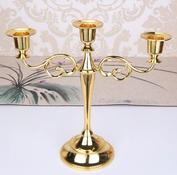 3-Arm Metal Candelabra – Retro Wedding & Home Décor Candlestick Holder