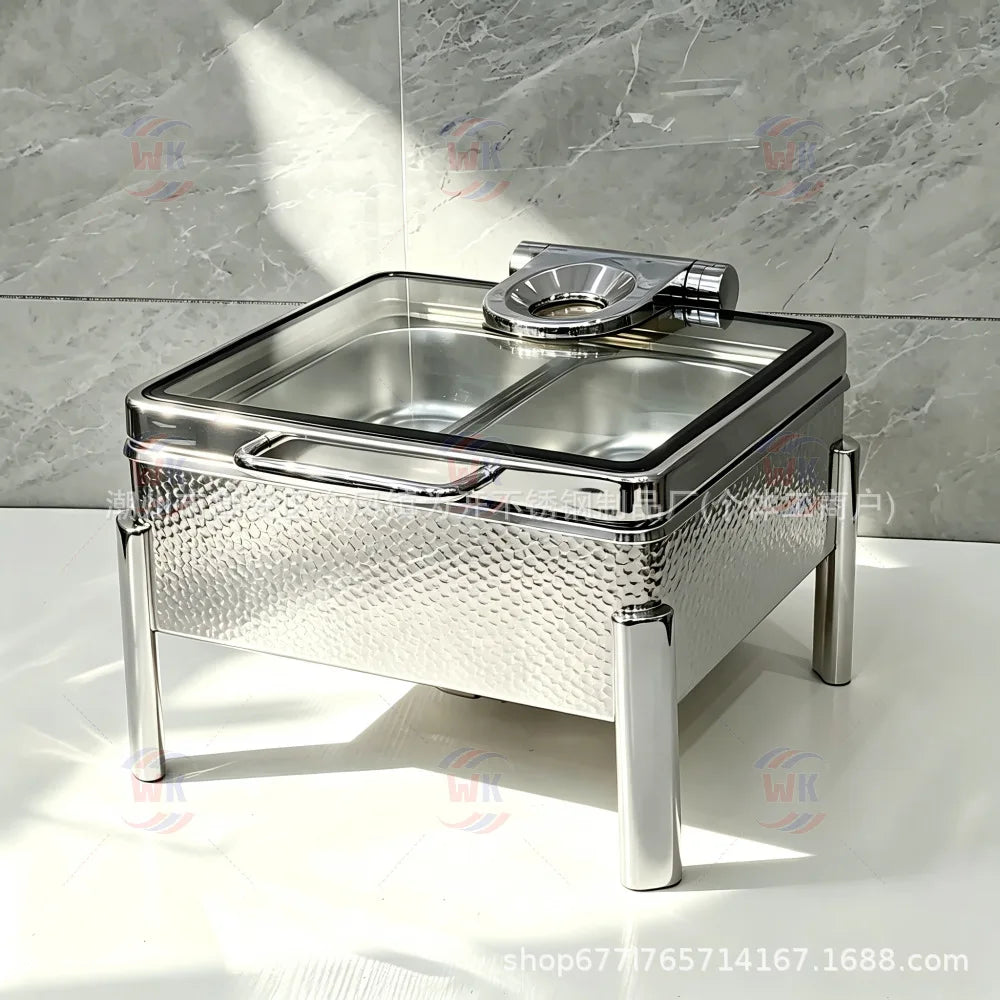 Stainless Steel Chafing Dish, Rose Gold Hammered Texture, Commercial Heating Food Warmer for Hotel Buffet Breakfast