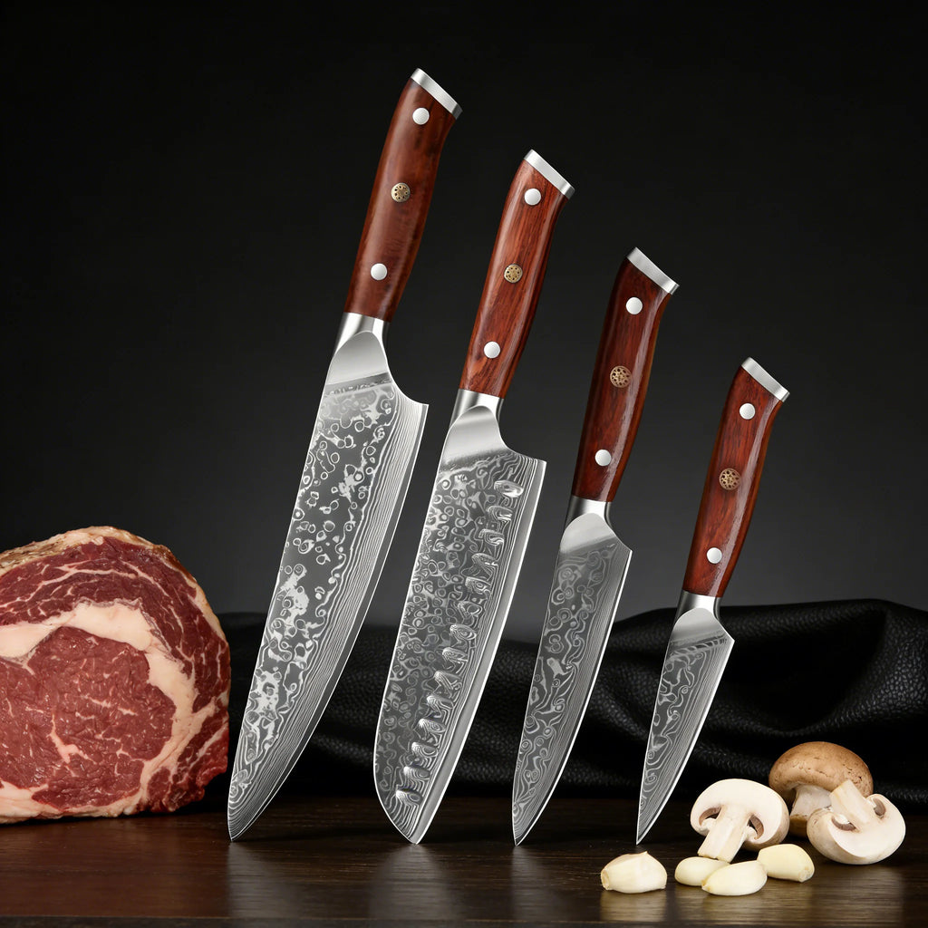 67-Layer Damascus Steel Kitchen Knife Set – Cleaver, Chef & Fruit Knives (1–4 Piece)
