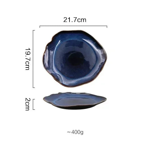 Deep Blue Ceramic Plates – Irregular Artisan Tableware for Hotels & Events