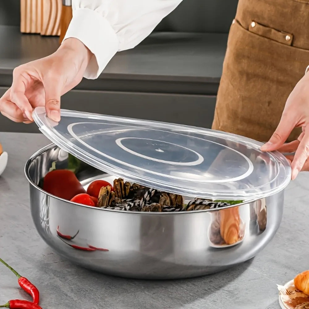 Large Multifunctional Stainless Steel Mixing Bowl, Ideal for Dough, Salad, Soup & Veg Washing, Essential Kitchen Item