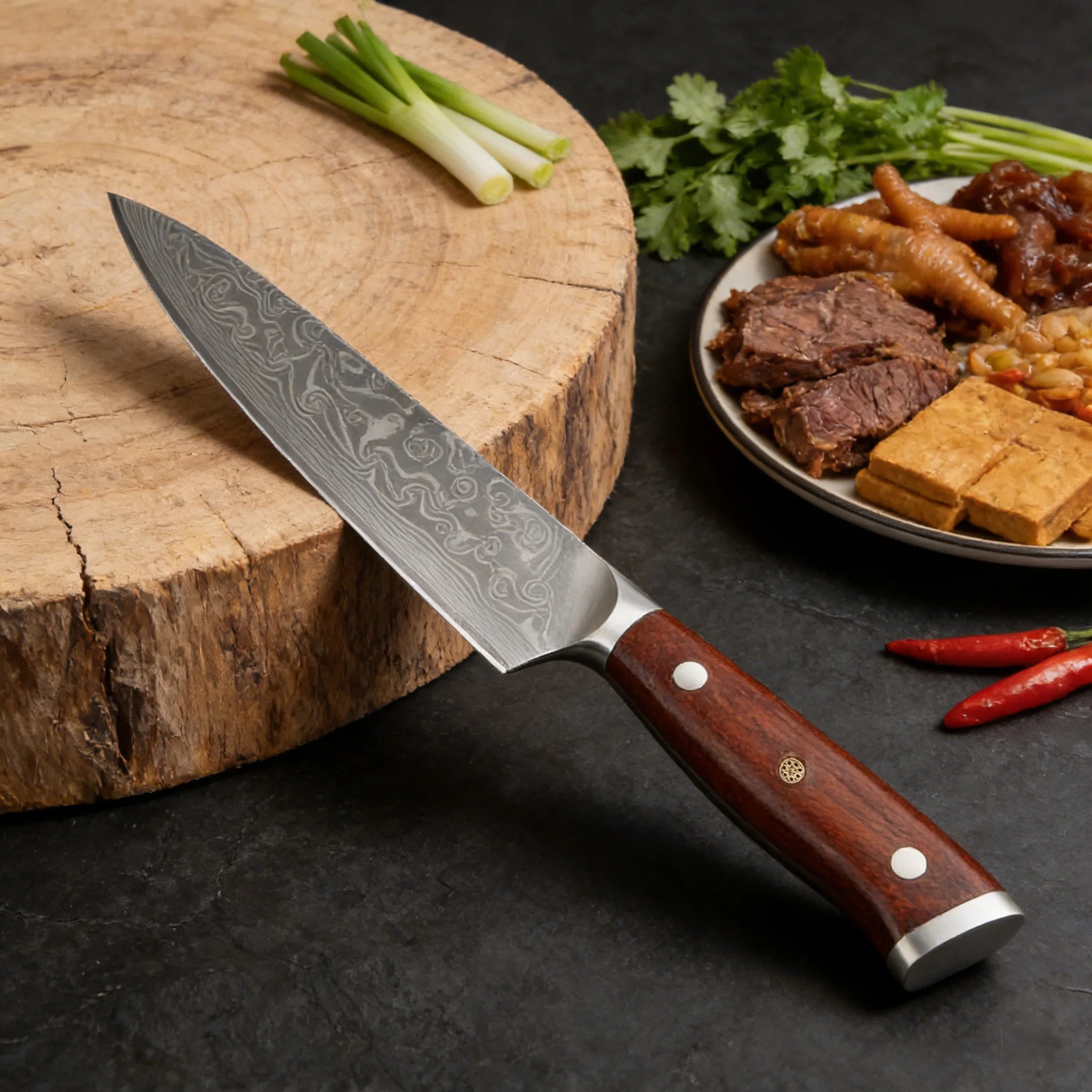 67-Layer Damascus Steel Kitchen Knife Set – Cleaver, Chef & Fruit Knives (1–4 Piece)