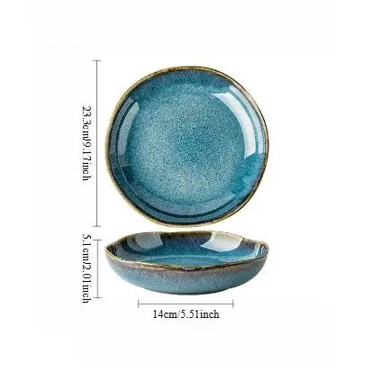 Japanese Kiln Change Ceramic Pasta Plate Large Soup Bowl Salad Serving Dish Dessert Fruit Plate Restaurant Tableware