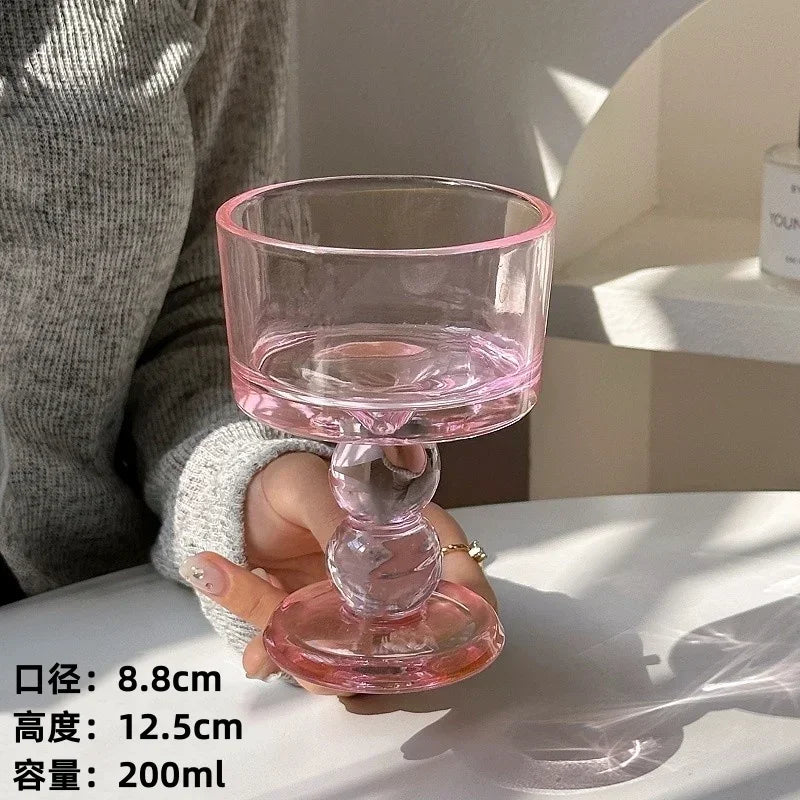Pink Vintage Glass Goblet — Cocktail, Dessert & Juice Glass
