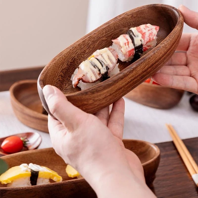 Walnut Wood Boat-Shaped Serving Bowl | Salad, Fruit & Bread Tray | 5 Sizes