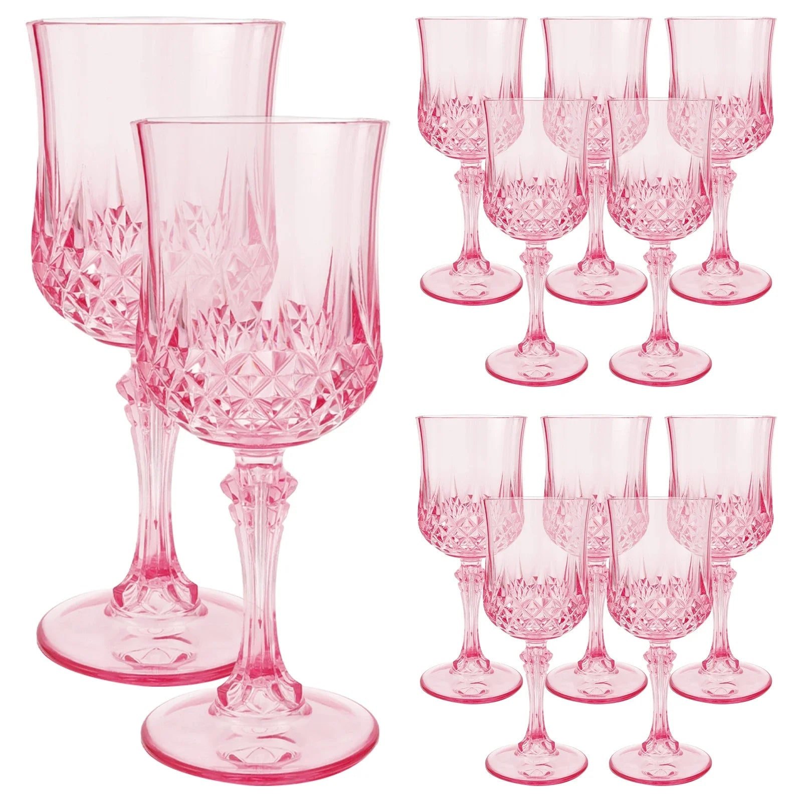 Pink Plastic Wine Glasses — Set of 12