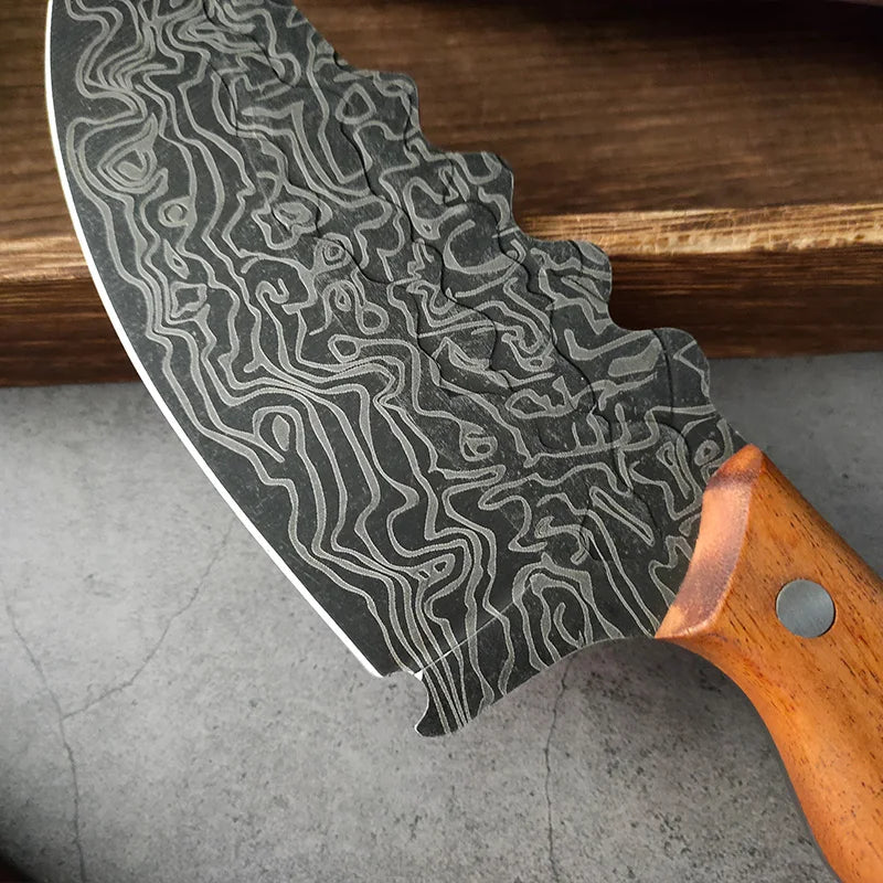 Professional Damascus Forged Kitchen Knife Set – Wooden Handle Chef & Cleaver Knives