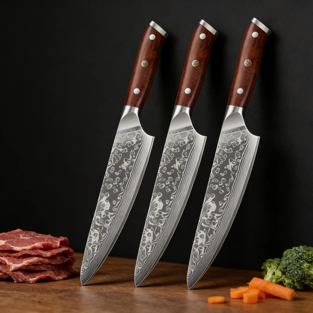 67-Layer Damascus Steel Kitchen Knife Set – Cleaver, Chef & Fruit Knives (1–4 Piece)