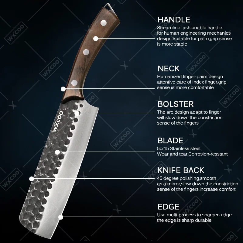4-Piece Professional Chef Knife Set – Hammered Stainless Steel with Wood Handles