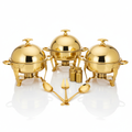 Complete gold chafing dish bundle set with lids, serving utensils, and fuel